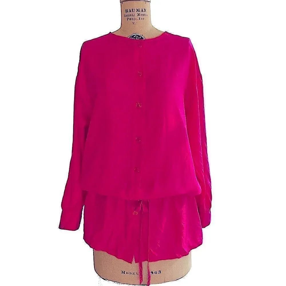 Pink silk drawstring waist Oversized blouse - Quarters size small